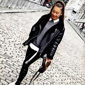 ZARA "ACNE" SHEARLING MOTO BIKER AVIATOR JACKET